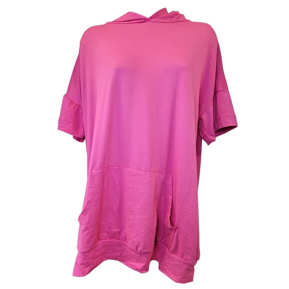 Blumin Apparel Hoodie Short-Sleeve Pullover Shirt Pink Center Pocket Womens L - Picture 1 of 7